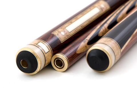 Кий для русского бильярда 2-pc наборный (кокоболо, карельская береза, черный граб, граб, инкрустация) + удлинитель