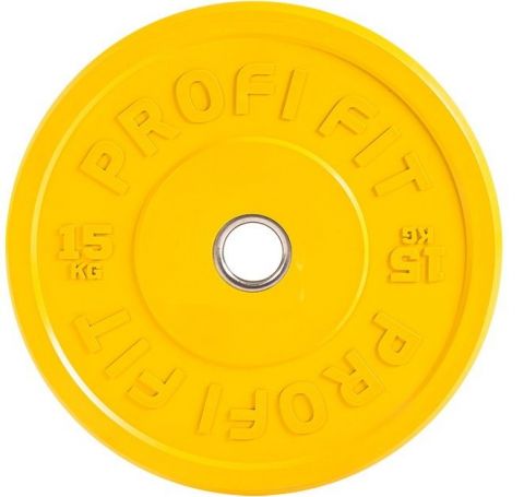 Диск для штанги каучуковый, цветной D51 мм PROFI-FIT 15 кг