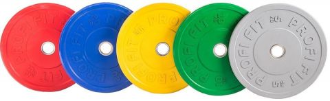Диск для штанги каучуковый, цветной D51 мм PROFI-FIT 10 кг