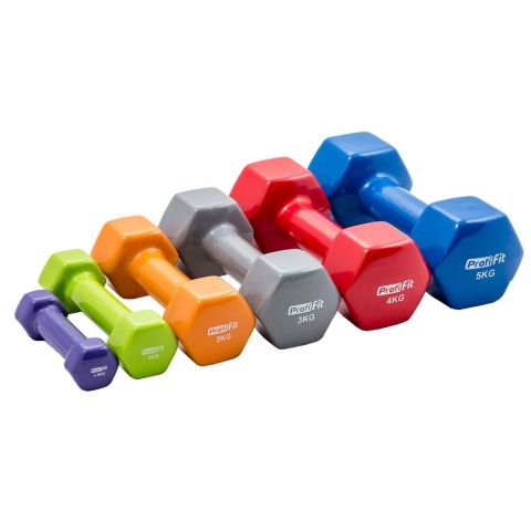Гантель в виниловой оболочке шестигранник PROFI-FIT 0,5 кг. фиолетовая