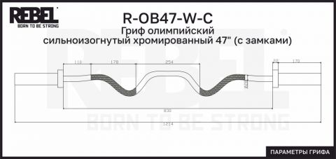 Гриф олимпийский Rebel R-OB47-W-C сильноизогнутый 47" с замками FT-OC-51