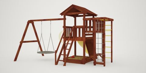 Детская площадка Савушка Мастер 3 с подвесными качелями 1 метр (Махагон)
